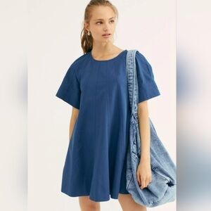 Free People Becca Short Sleeve Mini Dress Blue Medium S2